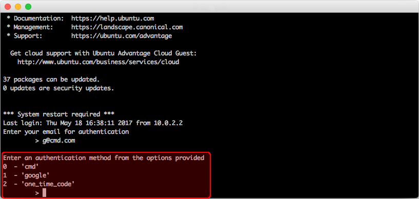 Cmd authentication prompt 2 - "Enter an authentication method from the options provided"