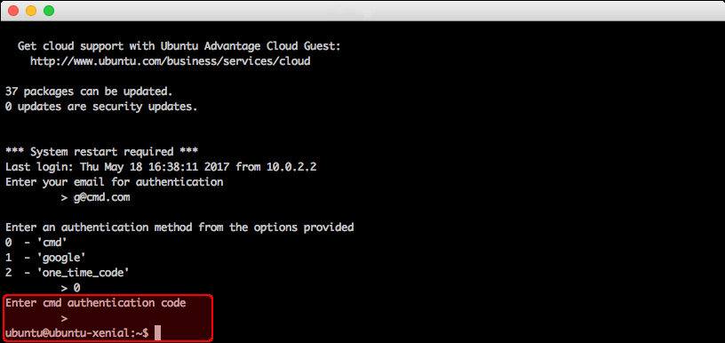 Cmd authentication prompt 3 - "Enter authentication code"