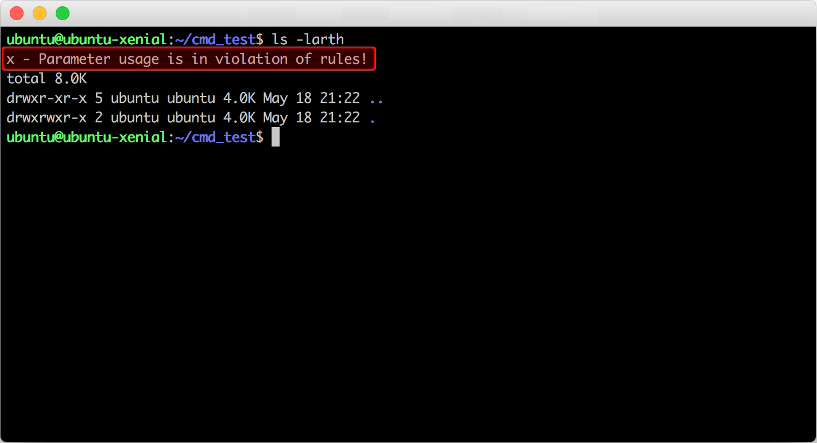 Cmd notice message example "x - Parameter usage is in violation of rules!"
